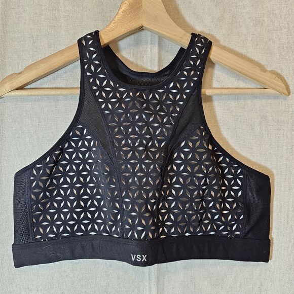 Victoria's Secret VSX Laser Cut Racerback Sports Bra Womens Large Black White - Picture 1 of 8